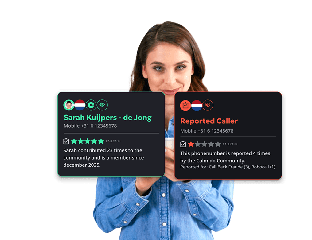 Iemand met een telefoon die een geverifieerde uitgaande oproep toont.